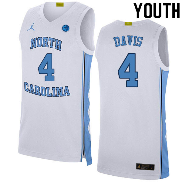 Youth #4 RJ Davis North Carolina Tar Heels College Basketball Jerseys Sale-White